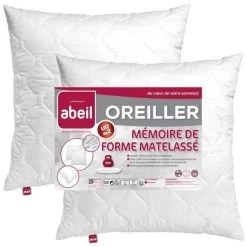 ABEIL Lot De 2 Oreillers A Mémoire De Forme Matelassés 60x60 Cm Blanc