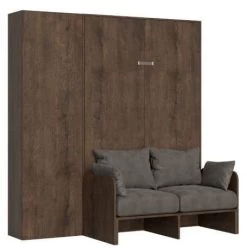 Armoire Lit 160x190 Cm Avec Canapé Et Colonne De Rangement Bois Noyer Kanto