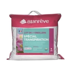 BLANREVE Lot De 2 Oreillers Spécial Transpiration - 60 X 60 Cm - Blanc
