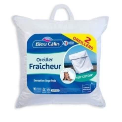 BLEU CALIN Lot De 2 Oreillers M-Caps Senteur Linge Frais - 100% Coton - 60 X 60 Cm