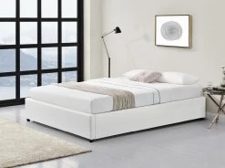Cadre De Lit 140x190 Cm Avec Coffre Simili Blanc Lola -Magasin De Meubles De Chambre À Coucher cadre de lit 140x190 cm avec coffre simili blanc lola 3700590432089 255453