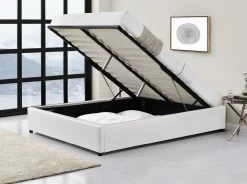 Cadre De Lit 140x190 Cm Avec Coffre Simili Blanc Lola -Magasin De Meubles De Chambre À Coucher cadre de lit 140x190 cm avec coffre simili blanc lola 3700590432089 255454