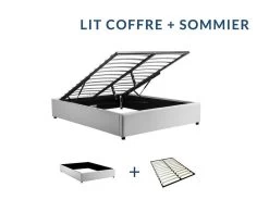 Cadre De Lit 140x190 Cm Avec Coffre Simili Blanc Lola -Magasin De Meubles De Chambre À Coucher cadre de lit 140x190 cm avec coffre simili blanc lola 3700590432089 255458