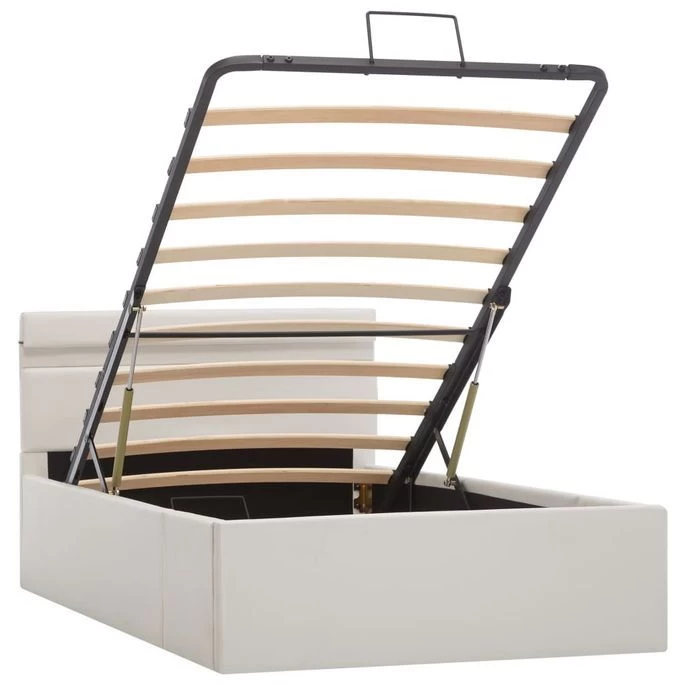Cadre De Lit à Rangement Avec LED Blanc Similicuir 90x200 Cm 5 Cadre De Lit à Rangement Avec LED Blanc Similicuir 90x200 Cm – Image 3