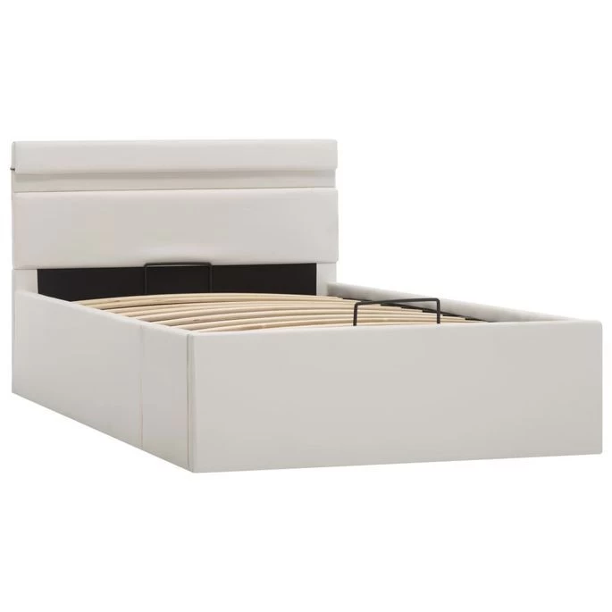 Cadre De Lit à Rangement Avec LED Blanc Similicuir 90x200 Cm 6 Cadre De Lit à Rangement Avec LED Blanc Similicuir 90x200 Cm – Image 4