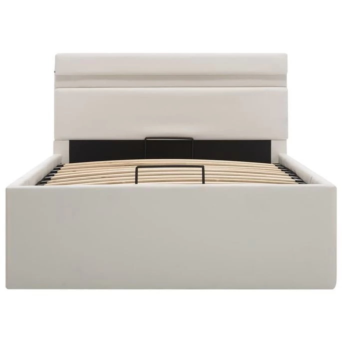 Cadre De Lit à Rangement Avec LED Blanc Similicuir 90x200 Cm 7 Cadre De Lit à Rangement Avec LED Blanc Similicuir 90x200 Cm – Image 5