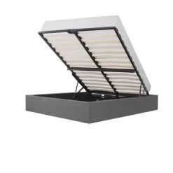 Cadre De Lit Adulte 160 X 200 Cm + Coffre De Rangement - Tissu Gris Clair - ECLIPSE