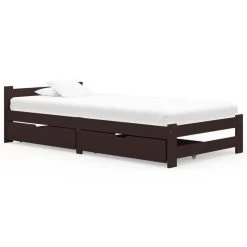 Cadre De Lit Avec 2 Tiroirs Marron Foncé Bois De Pin 100x200 Cm 4