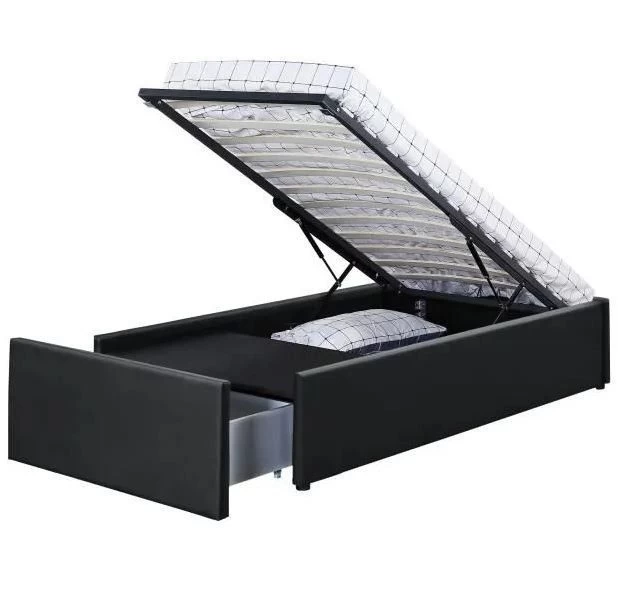 Cadre De Lit Avec Coffre Et 1 Tiroir 90x190 Cm Simili Cuir Noir Mat Karmi 4 Cadre De Lit Avec Coffre Et 1 Tiroir 90x190 Cm Simili Cuir Noir Mat Karmi – Image 2