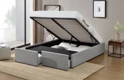 Cadre De Lit Avec Coffre Et 2 Tiroirs 160x200 Cm Tissu Lin Gris Clair Karmi -Magasin De Meubles De Chambre À Coucher cadre de lit avec coffre et 2 tiroirs 160x200 cm tissu lin gris clair karmi 3557630029644 328621