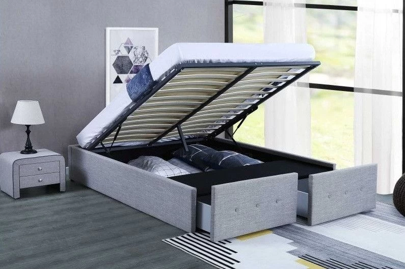 Cadre De Lit Avec Coffre Et 2 Tiroirs Tissu Gris Clair Lecra 140x190 Cm 3 Cadre De Lit Avec Coffre Et 2 Tiroirs Tissu Gris Clair Lecra 140x190 Cm