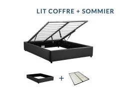 Cadre De Lit Avec Coffre Simili Cuir Noir Lola 140x190 Cm -Magasin De Meubles De Chambre À Coucher cadre de lit avec coffre simili cuir noir lola 140x190 cm 3700538221225 255470