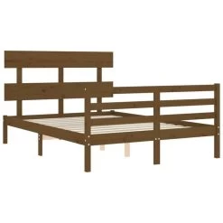 Cadre De Lit Avec Tête De Lit Marron Miel Bois Massif -Magasin De Meubles De Chambre À Coucher cadre de lit avec tete de lit marron miel bois massif 3666722938723 1501977