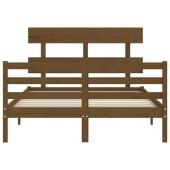 Cadre De Lit Avec Tête De Lit Marron Miel Bois Massif -Magasin De Meubles De Chambre À Coucher cadre de lit avec tete de lit marron miel bois massif 3666722938723 1501978