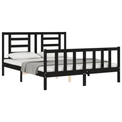 Cadre De Lit Avec Tête De Lit Noir King Size Bois Massif -Magasin De Meubles De Chambre À Coucher cadre de lit avec tete de lit noir king size bois massif 3666722941099 1501523