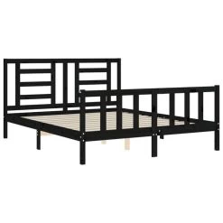 Cadre De Lit Avec Tête De Lit Noir King Size Bois Massif -Magasin De Meubles De Chambre À Coucher cadre de lit avec tete de lit noir king size bois massif 3666722941099 1501524