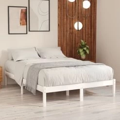 Cadre De Lit Blanc Bois De Pin Massif 150x200 Cm Natura -Magasin De Meubles De Chambre À Coucher cadre de lit blanc bois de pin massif 150x200 cm natura 3666722139489 1314347