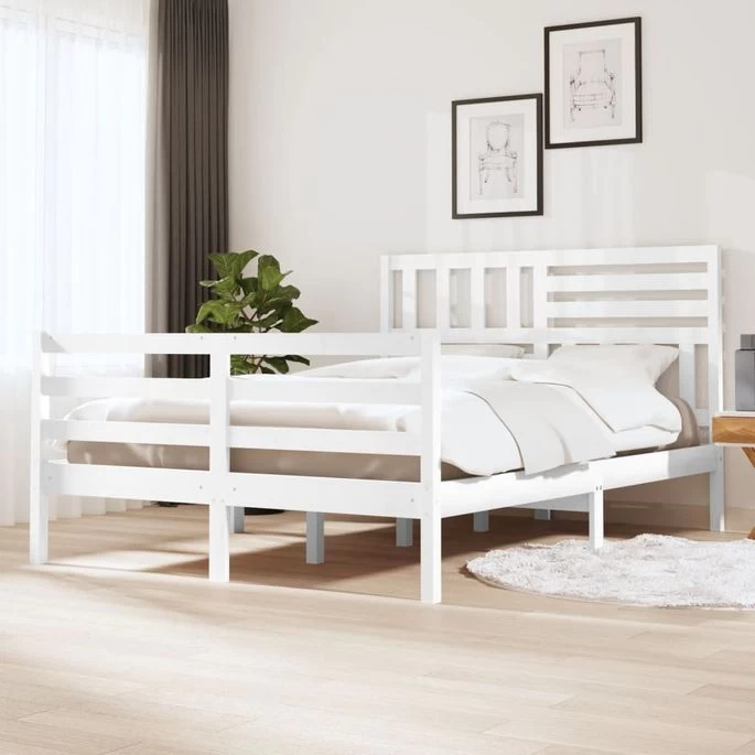 Cadre De Lit Blanc Bois Massif 135x190 Cm Double 6 3 Cadre De Lit Blanc Bois Massif 135x190 Cm Double 6