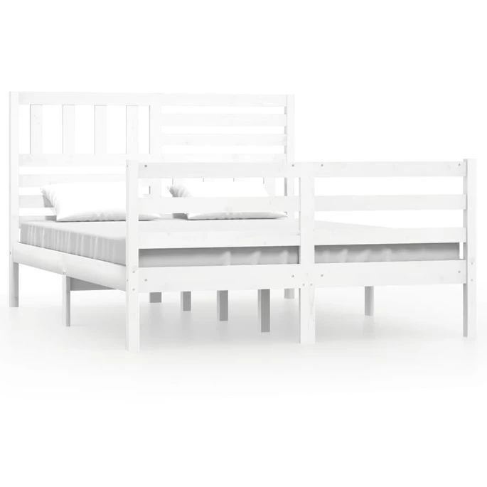 Cadre De Lit Blanc Bois Massif 135x190 Cm Double 6 4 Cadre De Lit Blanc Bois Massif 135x190 Cm Double 6 – Image 2