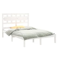 Cadre De Lit Blanc Bois Massif 150x200 Cm Très Grand 3 -Magasin De Meubles De Chambre À Coucher cadre de lit blanc bois massif 150x200 cm tres grand 3666722742580 1410352
