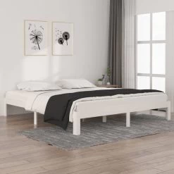 Cadre De Lit Blanc Bois Massif 180x200 Cm Super King