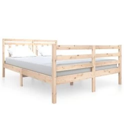 Cadre De Lit Bois Massif 135x190 Cm Double 2 -Magasin De Meubles De Chambre À Coucher cadre de lit bois massif 135x190 cm double 3666722622653 1395311