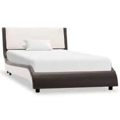 Cadre De Lit Gris Et Blanc Similicuir 90 X 200 Cm