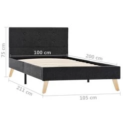 Cadre De Lit Gris Foncé Tissu 100 X 200 Cm -Magasin De Meubles De Chambre À Coucher cadre de lit gris fonce tissu 100 x 200 cm 3666722497671 629622
