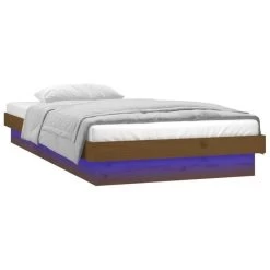 Cadre De Lit LED Marron Miel 75x190 Cm Petit Simple Bois Massif -Magasin De Meubles De Chambre À Coucher cadre de lit led marron miel 75x190 cm petit simple bois massif 3666722901253 1484464