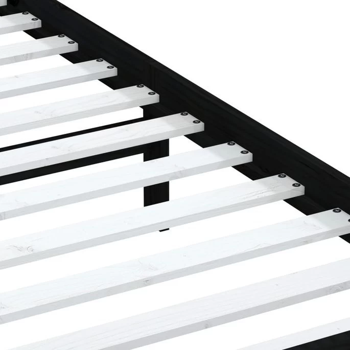 Cadre De Lit Noir Bois De Pin Massif 90x200 Cm 8 Cadre De Lit Noir Bois De Pin Massif 90x200 Cm – Image 6