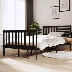 Cadre De Lit Noir Bois Massif 120x190 Cm Petit Double 3