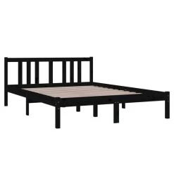Cadre De Lit Noir Bois Massif 135x190 Cm Double -Magasin De Meubles De Chambre À Coucher cadre de lit noir bois massif 135x190 cm double 3666722941013 1507761