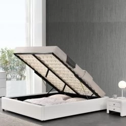 Cadre De Lit Simili Blanc Avec Rangement Studi 140 -Magasin De Meubles De Chambre À Coucher cadre de lit simili blanc avec rangement studi 140 3666722589079 105547
