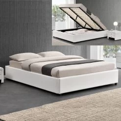 Cadre De Lit Simili Blanc Avec Rangement Studi 140 -Magasin De Meubles De Chambre À Coucher cadre de lit simili blanc avec rangement studi 140 3666722589079 105552