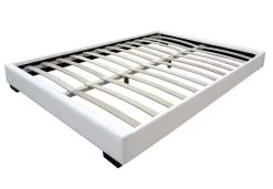 Cadre De Lit Simili Cuir Blanc Avec Sommier à Lattes 160x200 Cm Lony