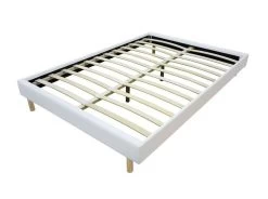 Cadre De Lit Simili Cuir Blanc Avec Sommier à Lattes 180x200 Cm Lina