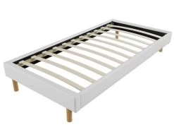 Cadre De Lit Simili Cuir Blanc Avec Sommier à Lattes 90x190 Cm Lina