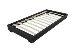 Cadre De Lit Simili Cuir Noir Avec Sommier à Lattes 90x190 Cm Lony