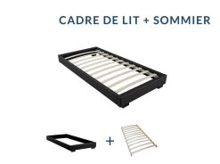 Cadre De Lit Simili Cuir Noir Avec Sommier à Lattes 90x190 Cm Lony -Magasin De Meubles De Chambre À Coucher cadre de lit simili cuir noir avec sommier a lattes 90x190 cm lony 255867