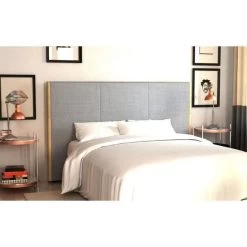 CALUA Tete De Lit 165x120 Cm - Chene Massif - Tissu Gris