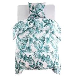 Jeu De Housse De Couette Feuilles Vert 155x220/80x80 Cm