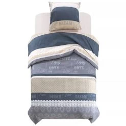 Jeu De Housse De Couette Motif Floral Rayé 140x220/60x70 Cm