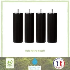 Jeu De Pieds Cylindriques Ø 6,2 Cm H 19 Cm Noir - Lot De 4