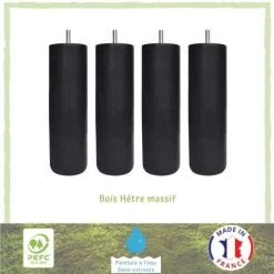 Jeu De Pieds Cylindriques Ø 6,2 H 24,5 Cm Noir - Lot De 4
