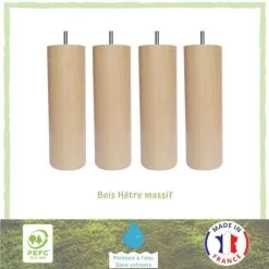 Jeu De Pieds Cylindriques En Bois Ø 6,2 Cm - H 17 Cm - Lot De 4