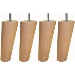 Jeu De Pieds Fuseau Ronds Incliné En Bois Ø 5,4 Cm - H 13,5 Cm - Lot De 4