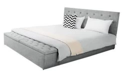 Lit 140x190 Cm Avec Coffre De Rangement Tissu Lin Gris Clair Boxine