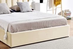 Lit 160x200 Cm Avec Coffre De Rangement Et Tête De Lit Velours Beige Et Laiton Pika -Magasin De Meubles De Chambre À Coucher lit 160x200 cm avec coffre de rangement et tete de lit velours beige et laiton pika 685590