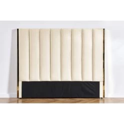 Lit 160x200 Cm Avec Coffre De Rangement Et Tête De Lit Velours Beige Et Laiton Pika -Magasin De Meubles De Chambre À Coucher lit 160x200 cm avec coffre de rangement et tete de lit velours beige et laiton pika 685591