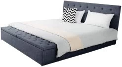 Lit 160x200 Cm Avec Coffre De Rangement Tissu Lin Gris Foncé Boxine